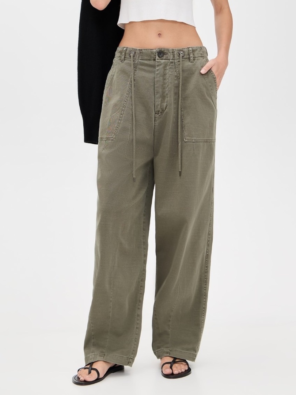 James Perse Oversized Military Pants in Olive Green | Size 26